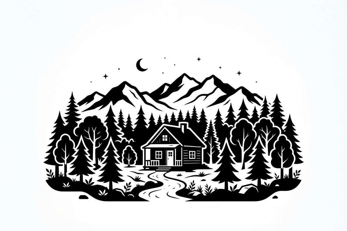 50 Forest Cabin Landscape Silhouette, an Empty State Illustration by Amazin_art (Photo 15 of 38)