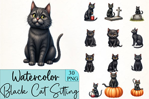 Black Cat Sitting Clipart, an Illustration by CrexoraLab