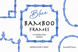 Watercolor Blue Bamboo Frames, an Object Graphic by SvetaArtStore