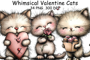 Whimsical Valentine Cats Clipart, an Illustration by CraftArtStudio