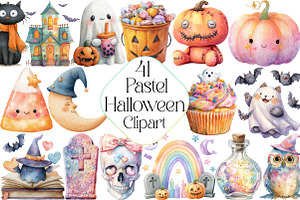 Pastel Halloween Clipart Watercolor, an Illustration by DreamPrint404