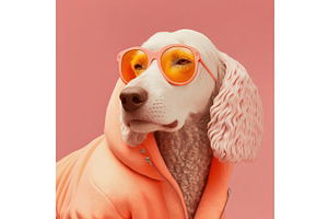 Fashion Dog In Hoodie. Orange Color