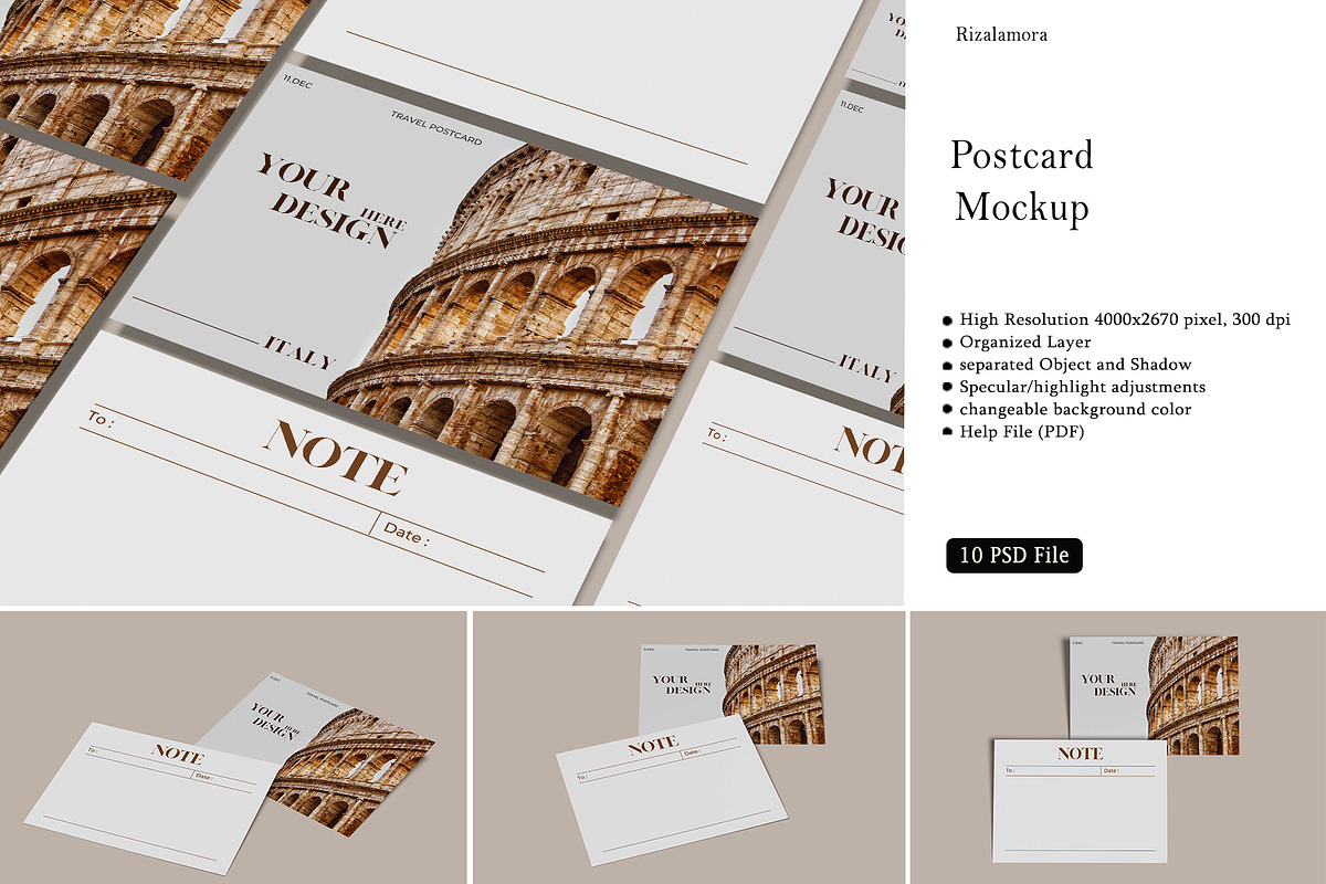 Postcard Mockup, an Advertising Mockup by rizalamora (Photo 1 of 11)