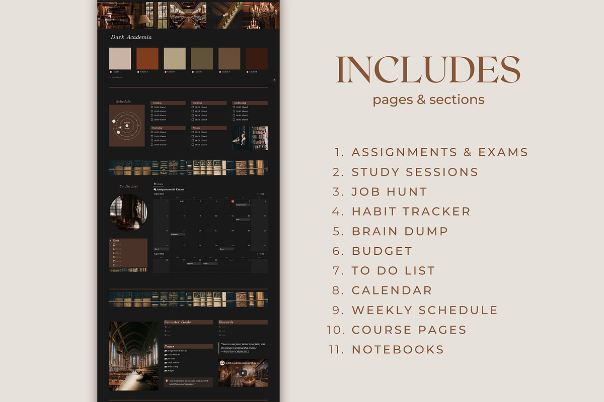 Notion Template Dark Academia, a Templates & Theme by AestheticOrganizer (Photo 3 of 9)