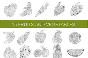 15 Fruits &Vegetables coloring pages
