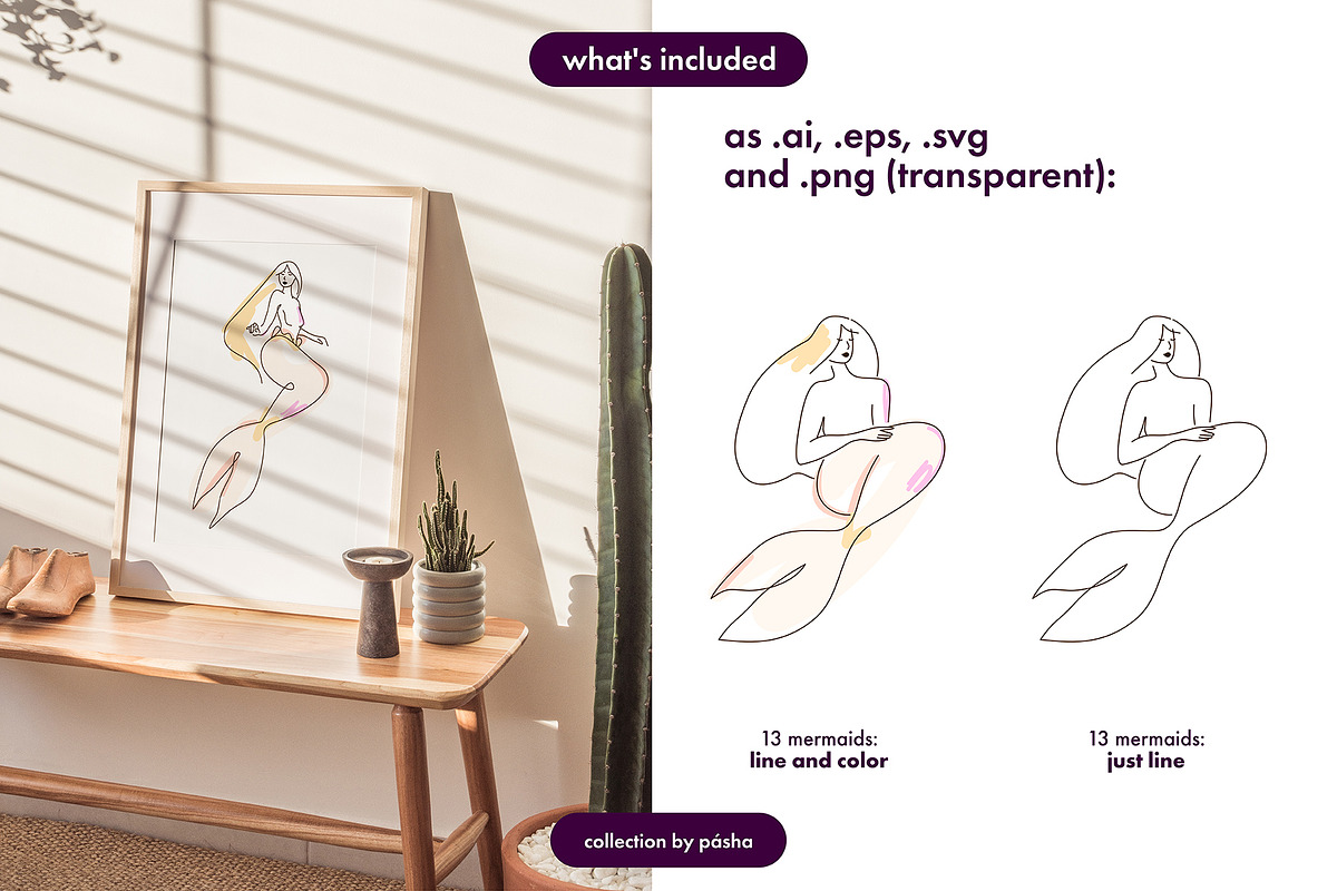 Dreamy Line Art Mermaids, a Person Illustration by Pásha (Photo 5 of 6)