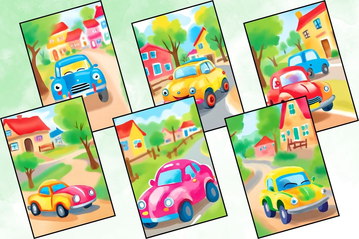 Cute Cars Reverse Coloring Pages, an Illustration by Catchy Ideaz