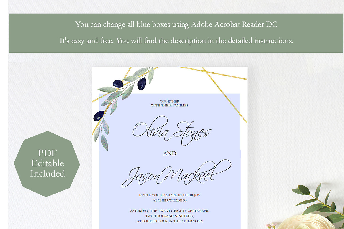 Greenery Wedding Invitation Suite, an Invitation Template by SunRayArtDesigns (Photo 13 of 14)