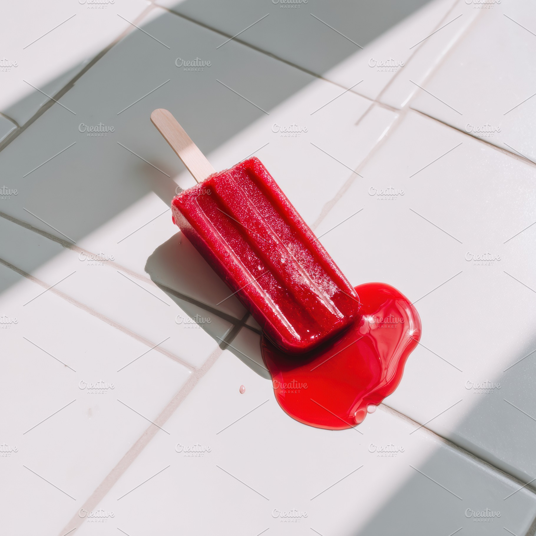 Melted popsicle on tiled floor, a Food & Drink Photo by Virgo Studio