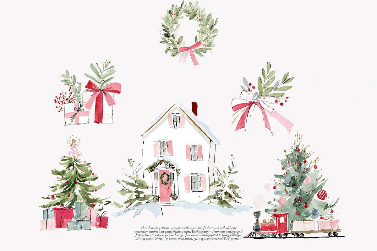 cozy christmas watercolor clipart, a Decorative Illustration by Patishop Art (Photo 6 of 9)