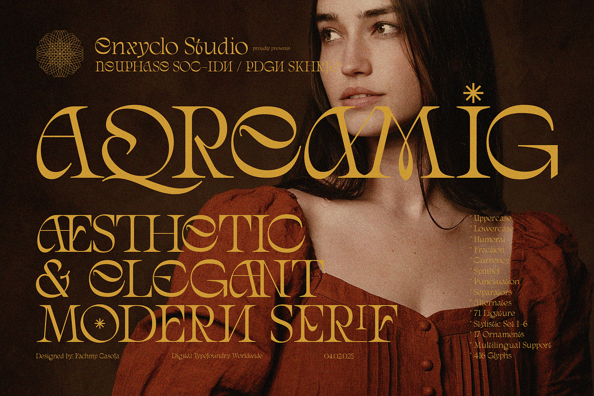 AQREAMIG — Luxury Ligature Serif, a Serif Font by Enxyclo Studio (Photo 1 of 25)