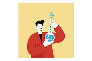 Scientist in a red coat joyfully hol, an Illustration by designvectx