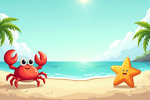 Create a cute scene of a crab and st, a Photo by LOGOCREATIVE