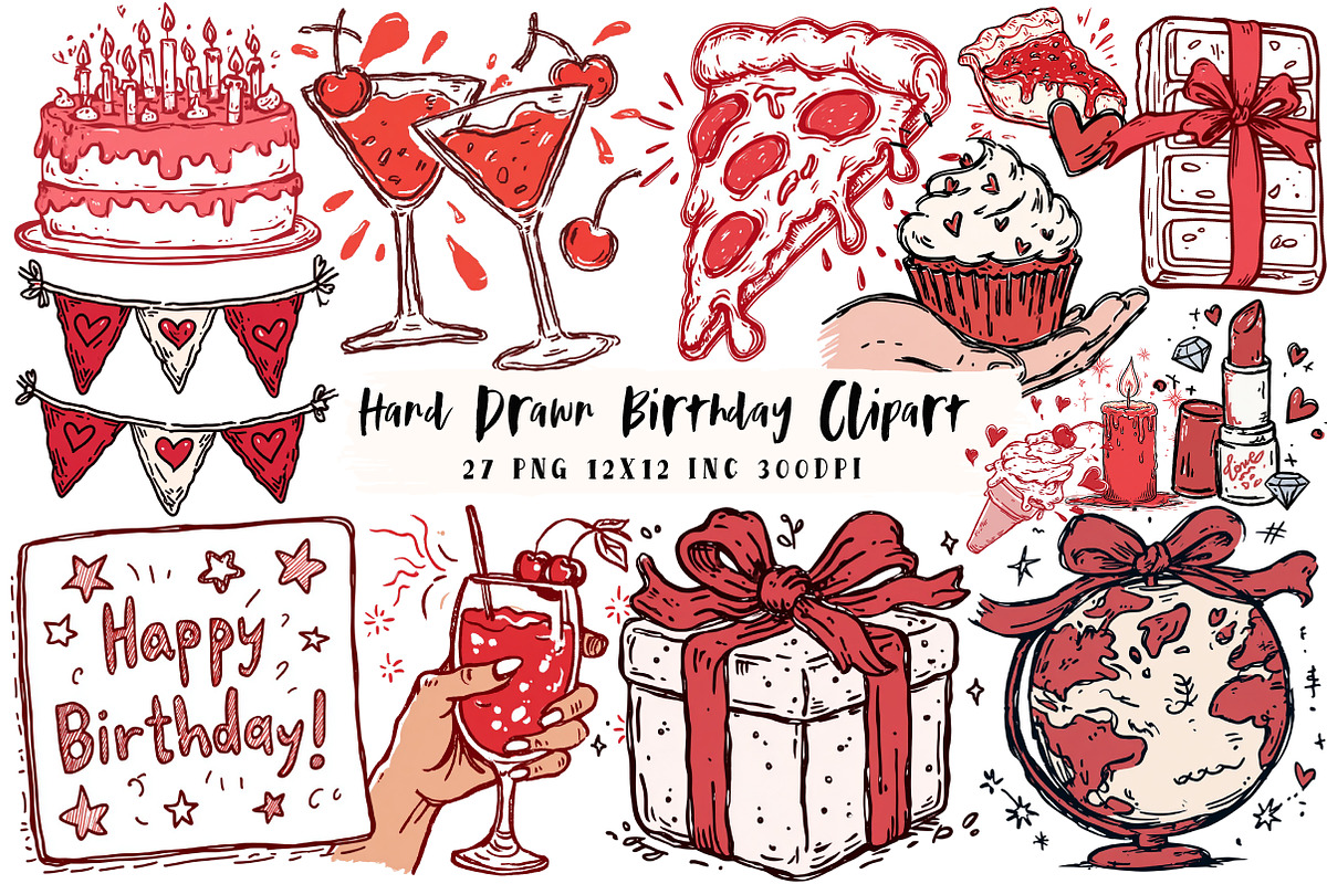 Hand Drawn Birthday Clipart, an Illustration by OK Design (Photo 1 of 6)