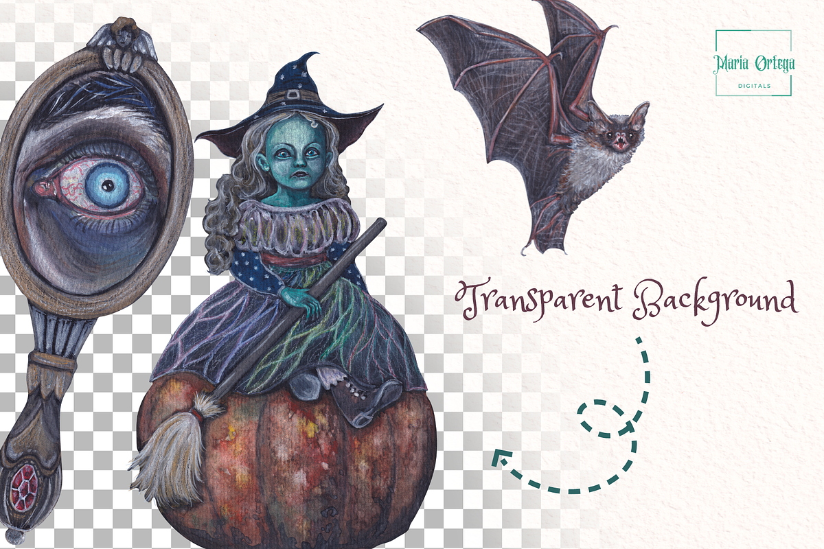 Vintage Halloween Clipart, an Illustration by MariaOrtegaDigitals (Photo 2 of 7)