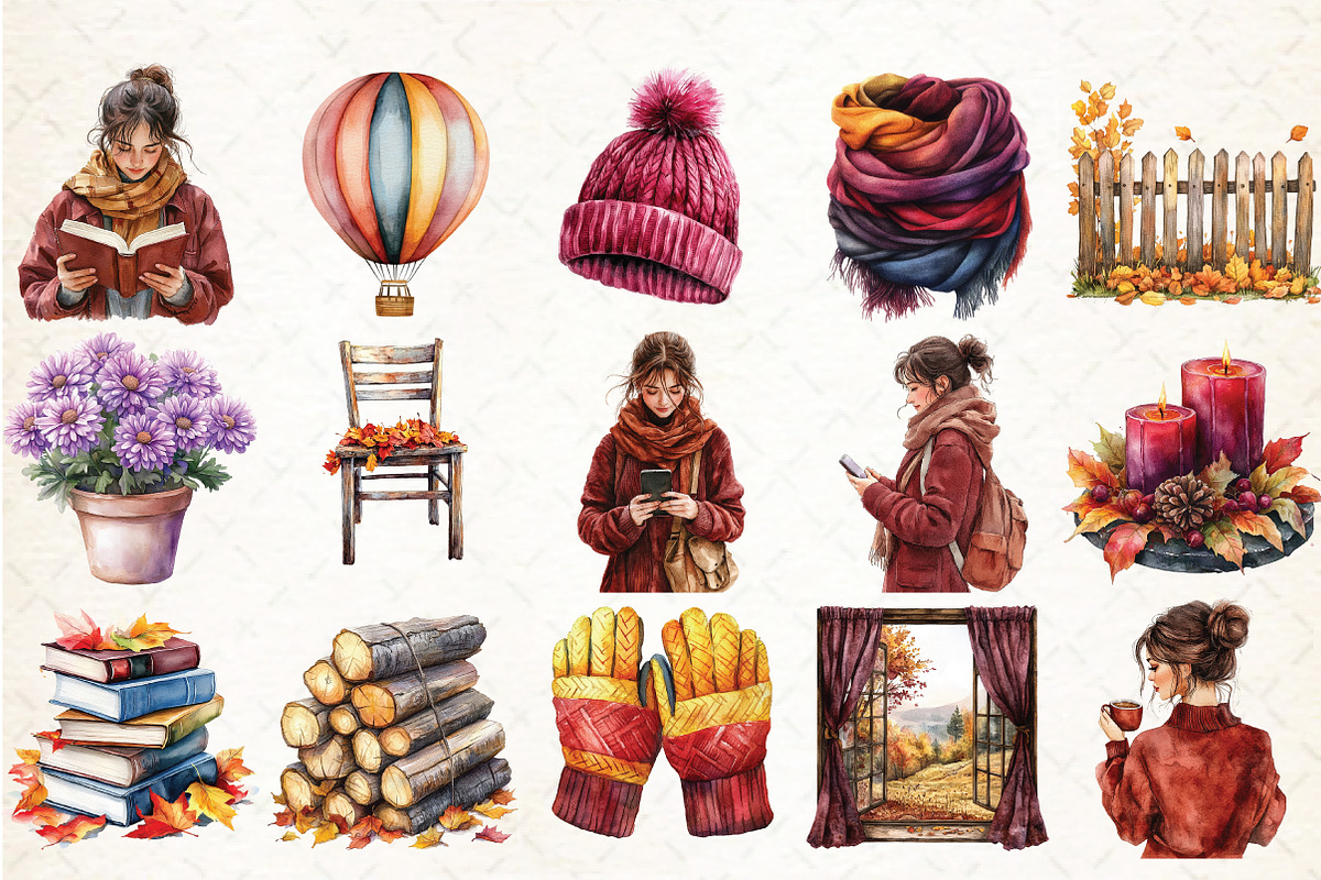 Watercolor Burgundy Autumn Clipart, an Illustration by Libby Wishes (Photo 3 of 9)