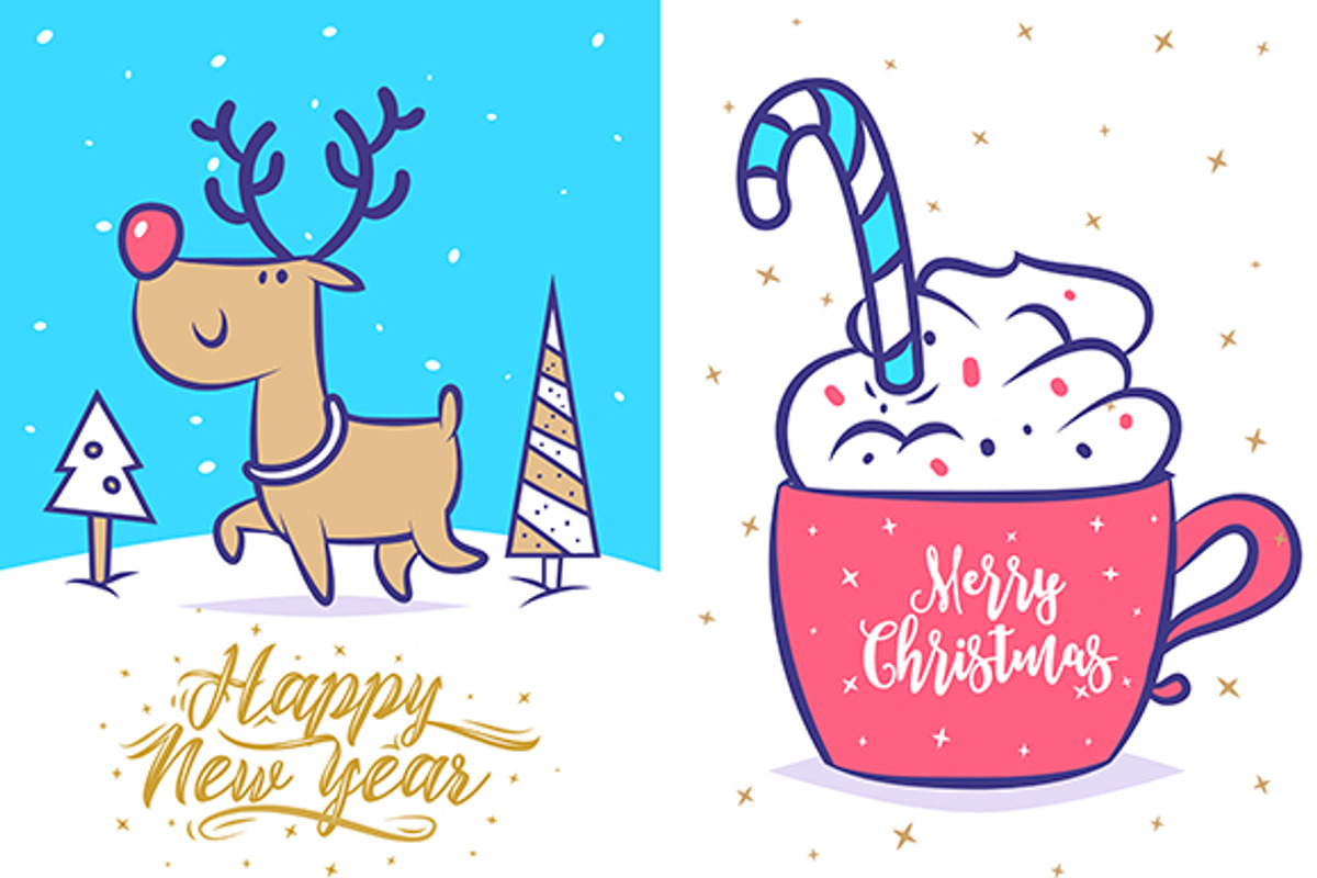 4 in 1 Christmas cards (set1), a Decorative Illustration by Krolone (Photo 2 of 2)