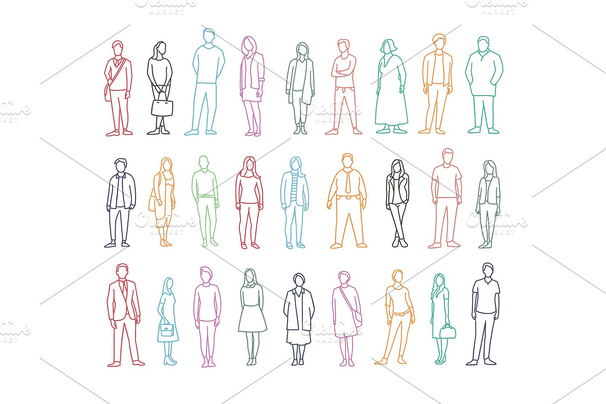 Freehand drawing set many different ordinary people. Adult male and ...