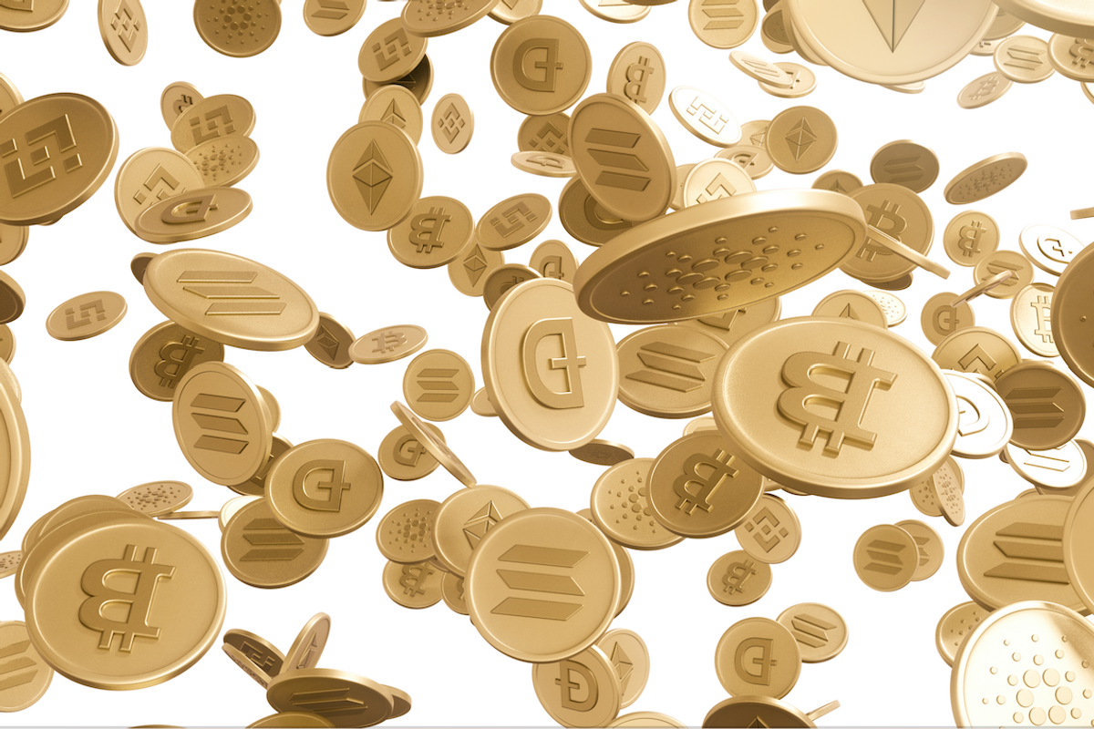 Gold crypto coins white background, a Finance Illustration by MP Vault