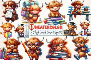 Back To School Highland Cow Clipart, a Seasonal Illustration by Rose Art