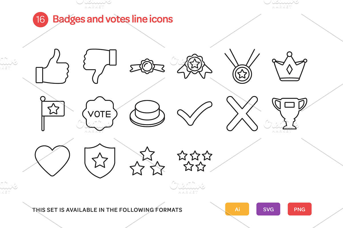 Badges and Votes Line Icons Set preview 2