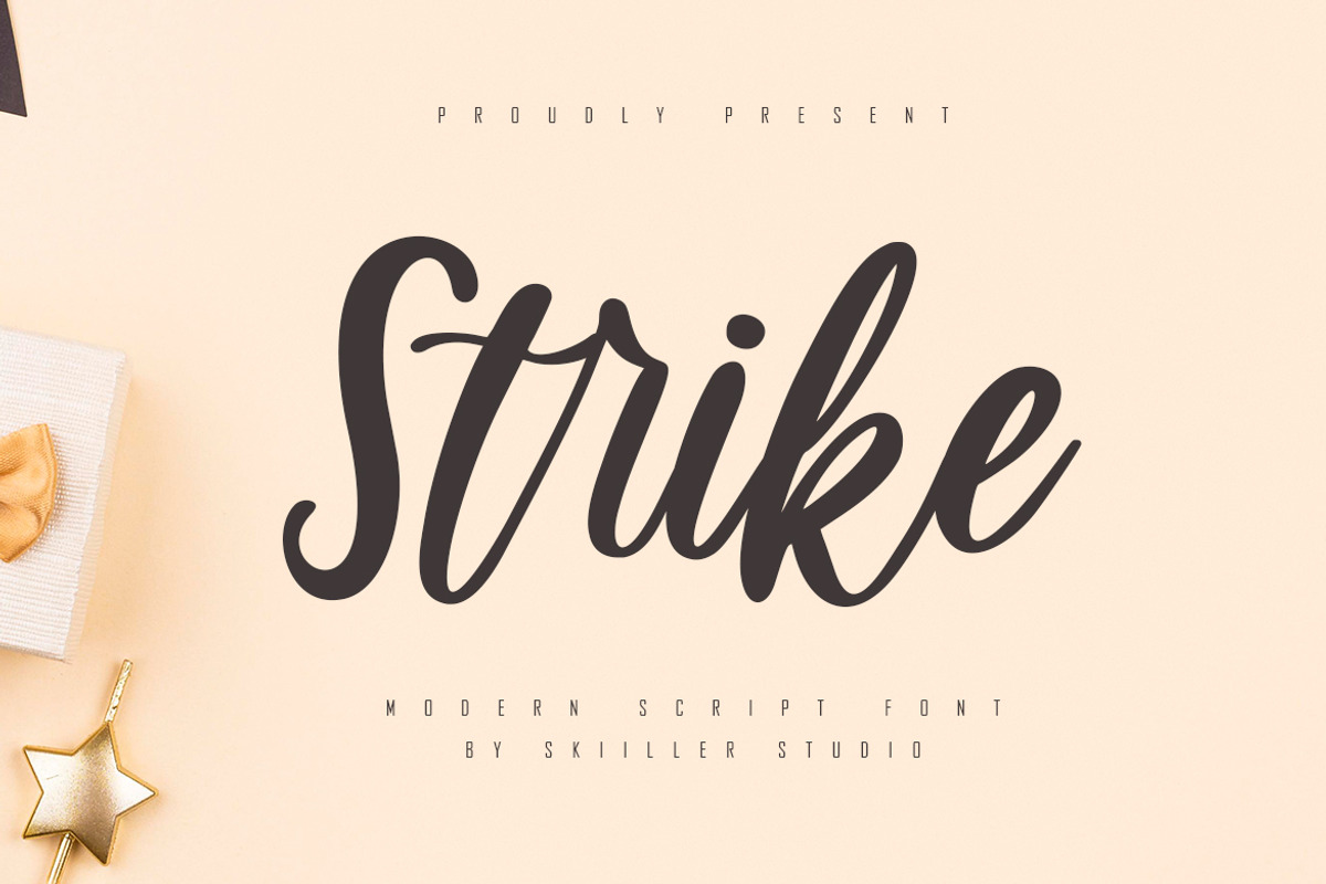 Strike - Modern Script Font, a Script Font by skiiller studio (Photo 1 of 9)