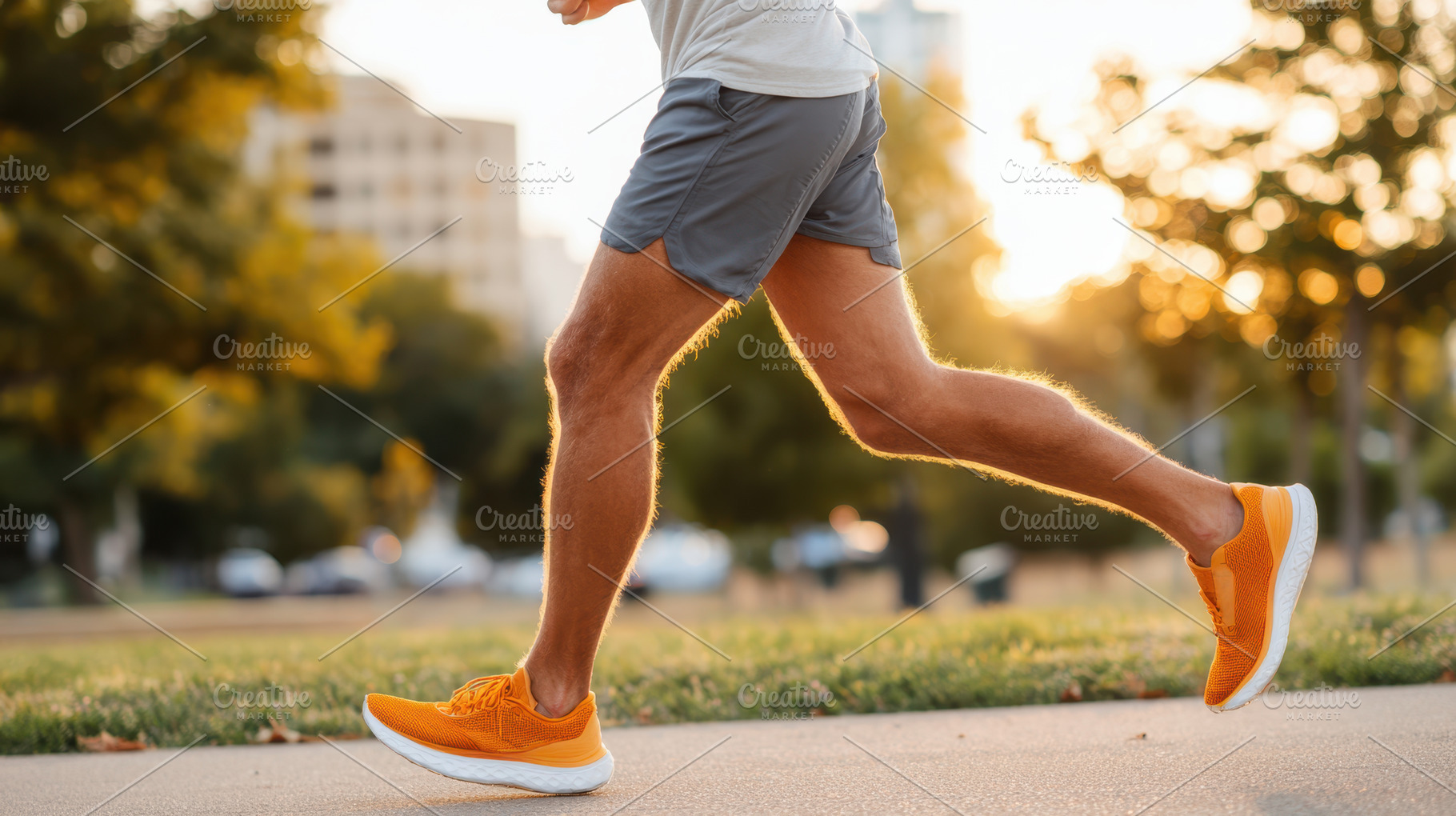 Man running at sunset on a park path, a Sports & Recreation Photo by AlyaAnd