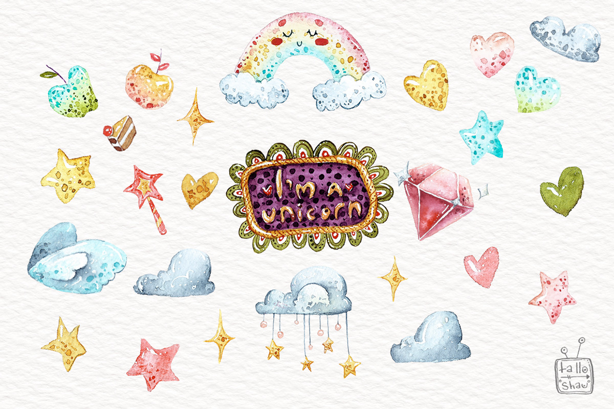 Watercolor sweet unicorns, an Animal Illustration by talloshau's illustrations (Photo 4 of 5)
