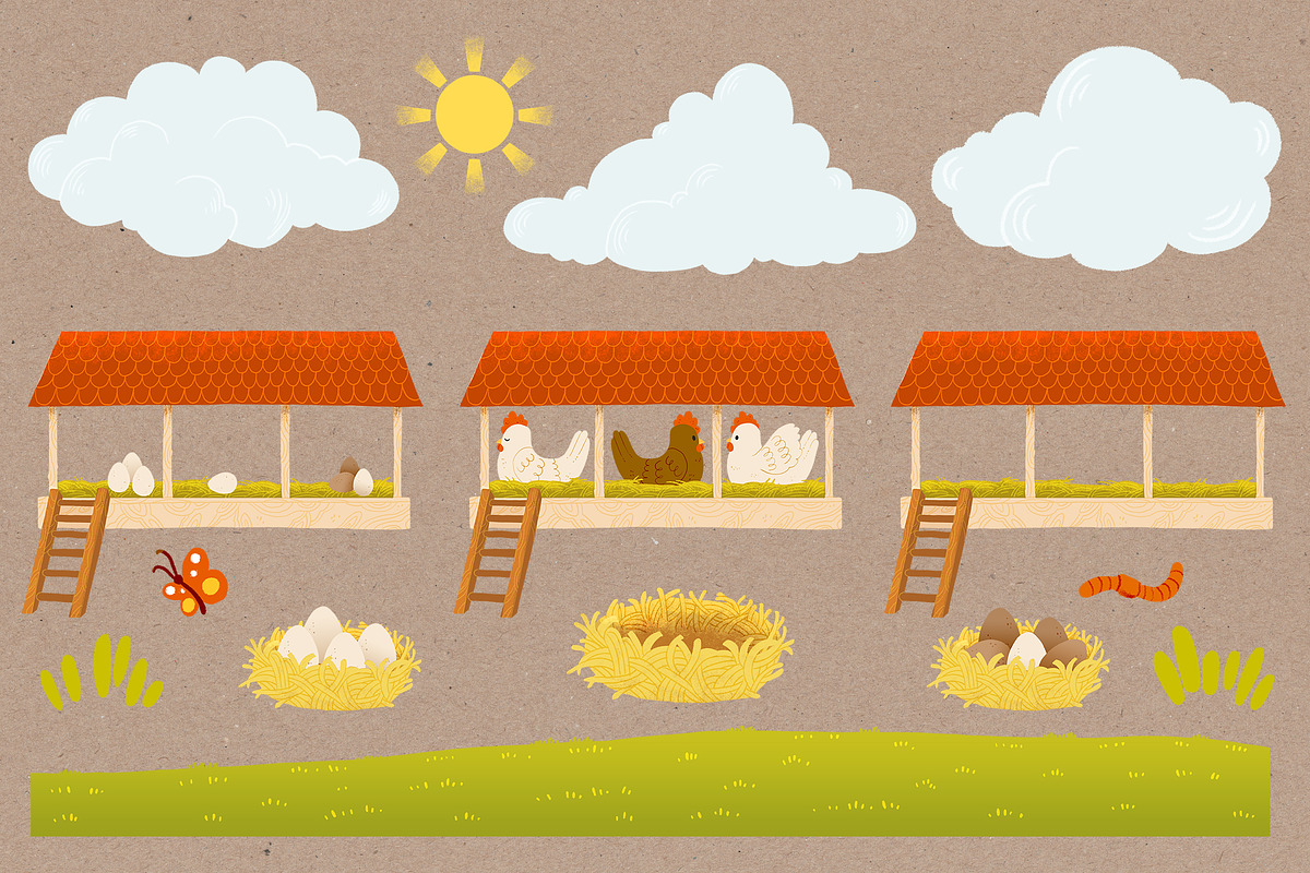Funny chickens farm clipart, an Animal Illustration by LukaJreym (Photo 4 of 7)