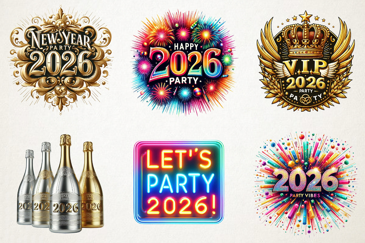 2026 New Year Party Clipart, an Illustration by RobertsArt (Photo 3 of 3)