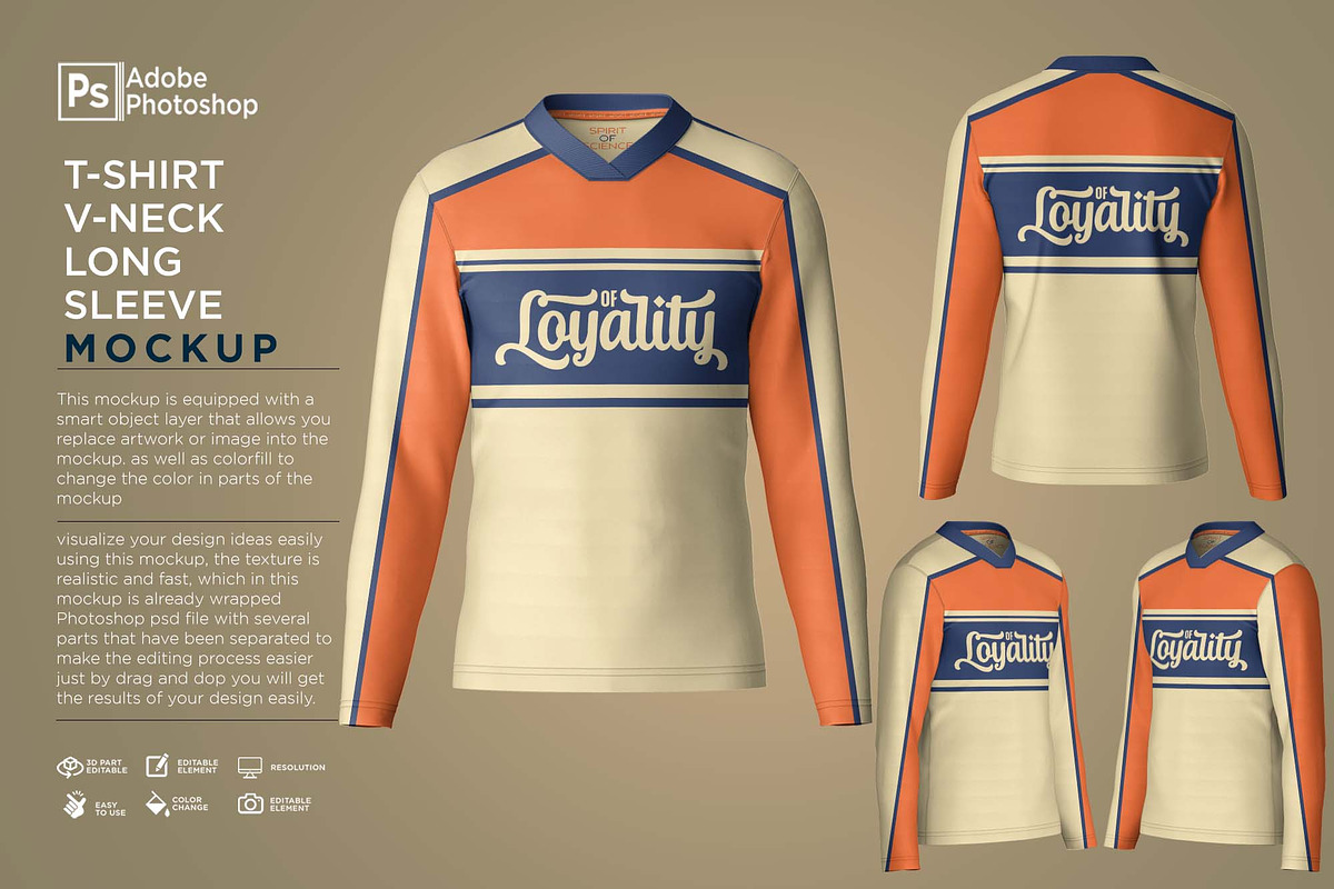 T-Shirt V-Neck Long Sleeve Mockup, a Shirt Mockup by Nanggroe Scripting (Photo 1 of 7)