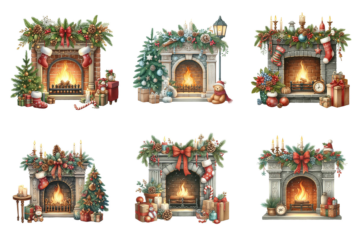 Christmas Fireplace Clipart, an Illustration by SinaCreation (Photo 3 of 7)