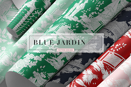 Blue Jardin, Pattern Designs, a Wallpaper Graphic by TSTUDIO