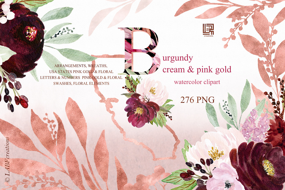 Burgundy flowers USA states, an Illustration by LABFcreations (Photo 5 of 10)