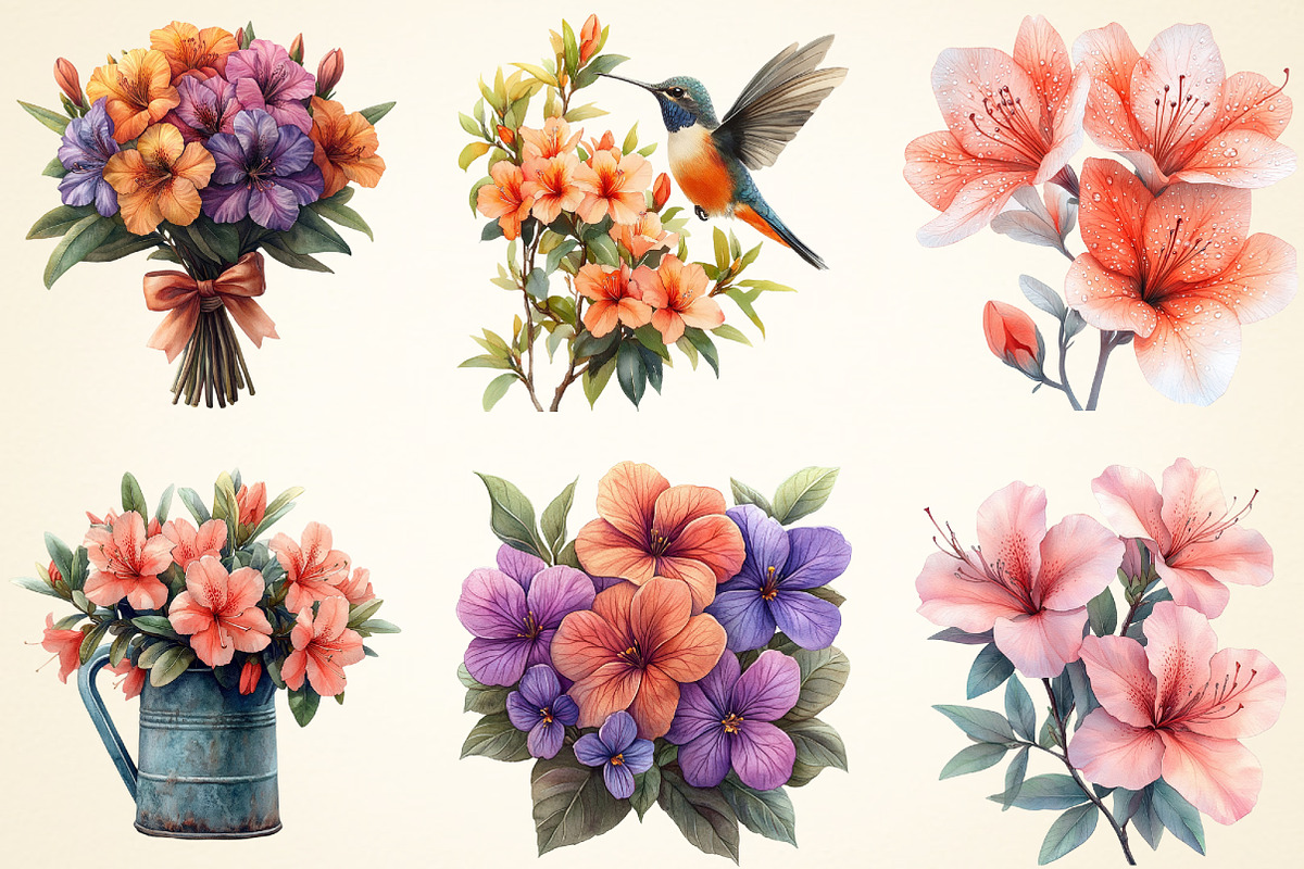 Spring Azalea Flower Clipart, a Work Illustration by OK Design (Photo 2 of 4)