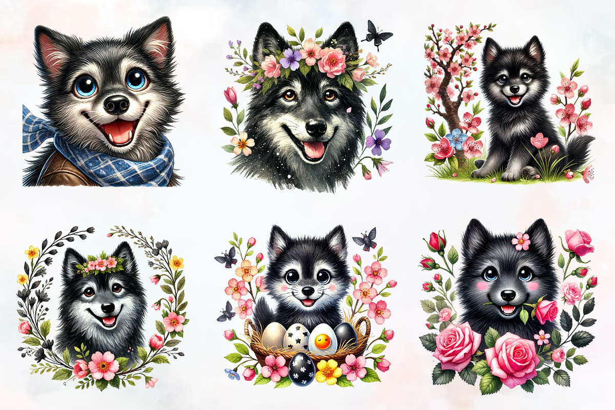 Spring black Wolf clipart, an Illustration by RobertsArt (Photo 4 of 7)