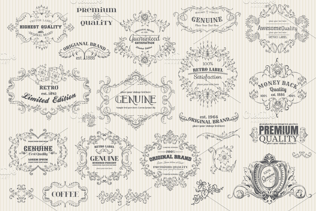 171 Vintage Frames, Banners, Labels, a Decorative Illustration by Anna Studio (Photo 2 of 5)