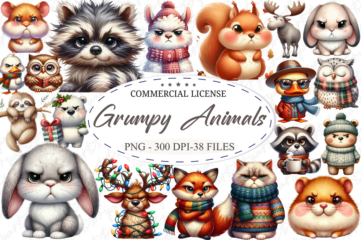 Grumpy Animals Clipart Bundle, an Illustration by designcity5 (Photo 1 of 5)