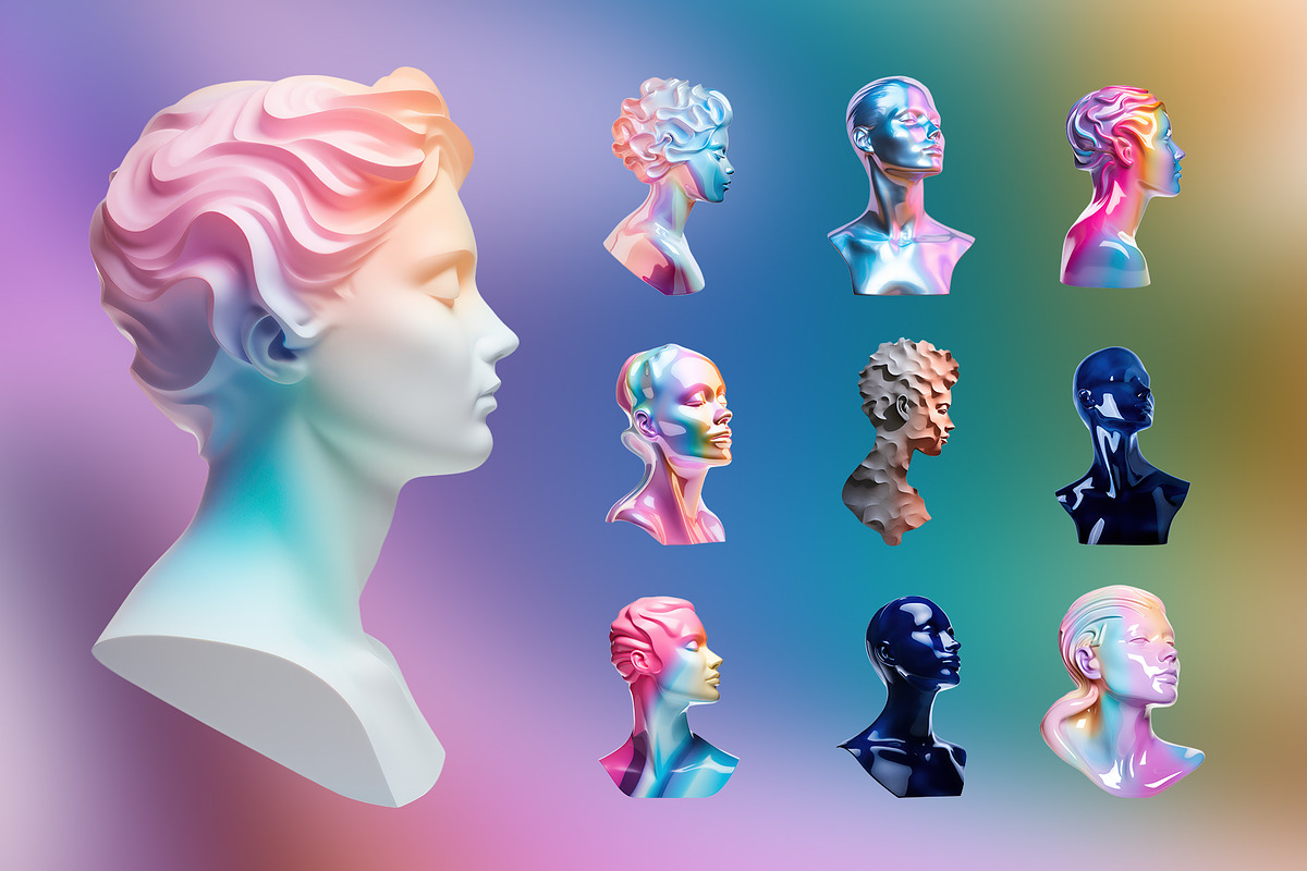 70 PNG Busts - Iridescent & Glossy, an Object Graphic by Graphicdome (Photo 7 of 11)