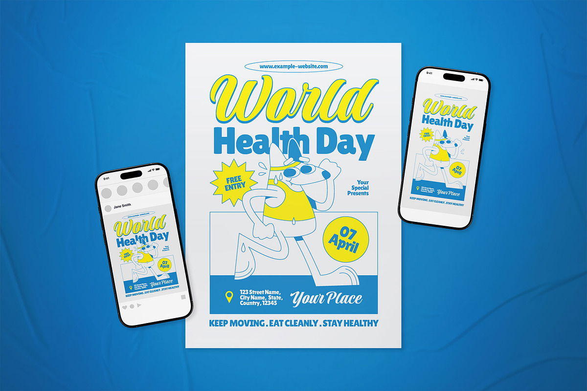 Retro World Health Day Flyer Set, a Flyer Template by The Good Store (Photo 1 of 2)