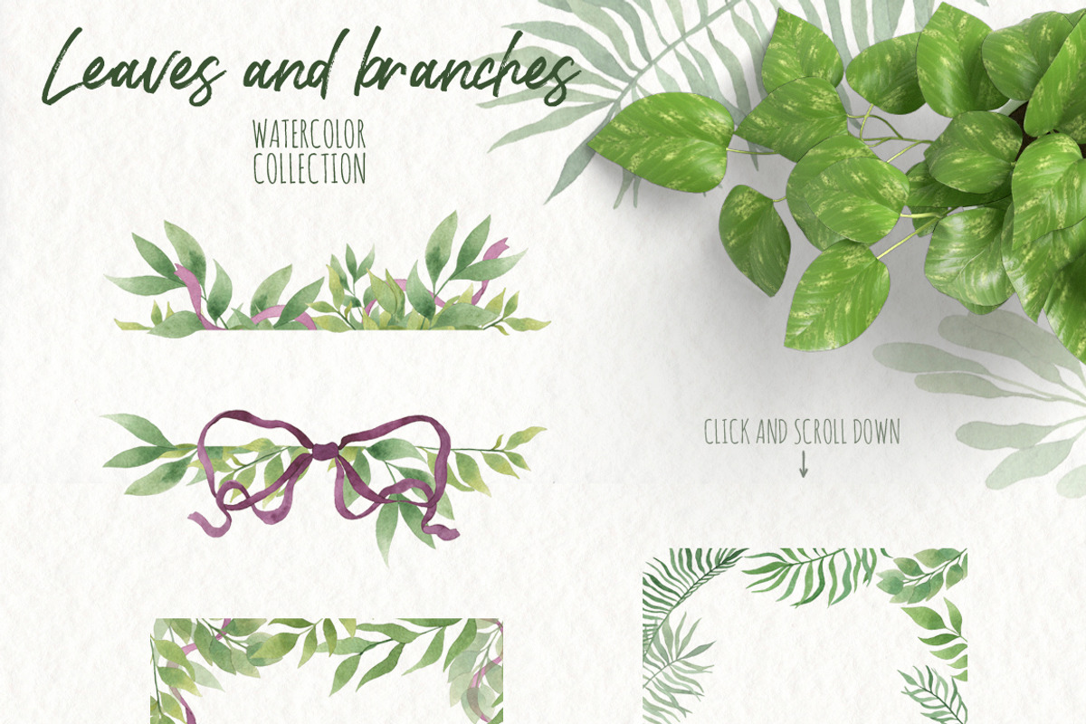 Watercolor Leaves and branches, a Decorative Illustration by Moonflora (Photo 4 of 6)