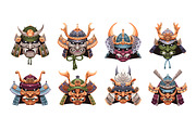 Samurai helmets, Japanese masks set, an Object Illustration by PaperTrident (Thumbnail 1 of 9)
