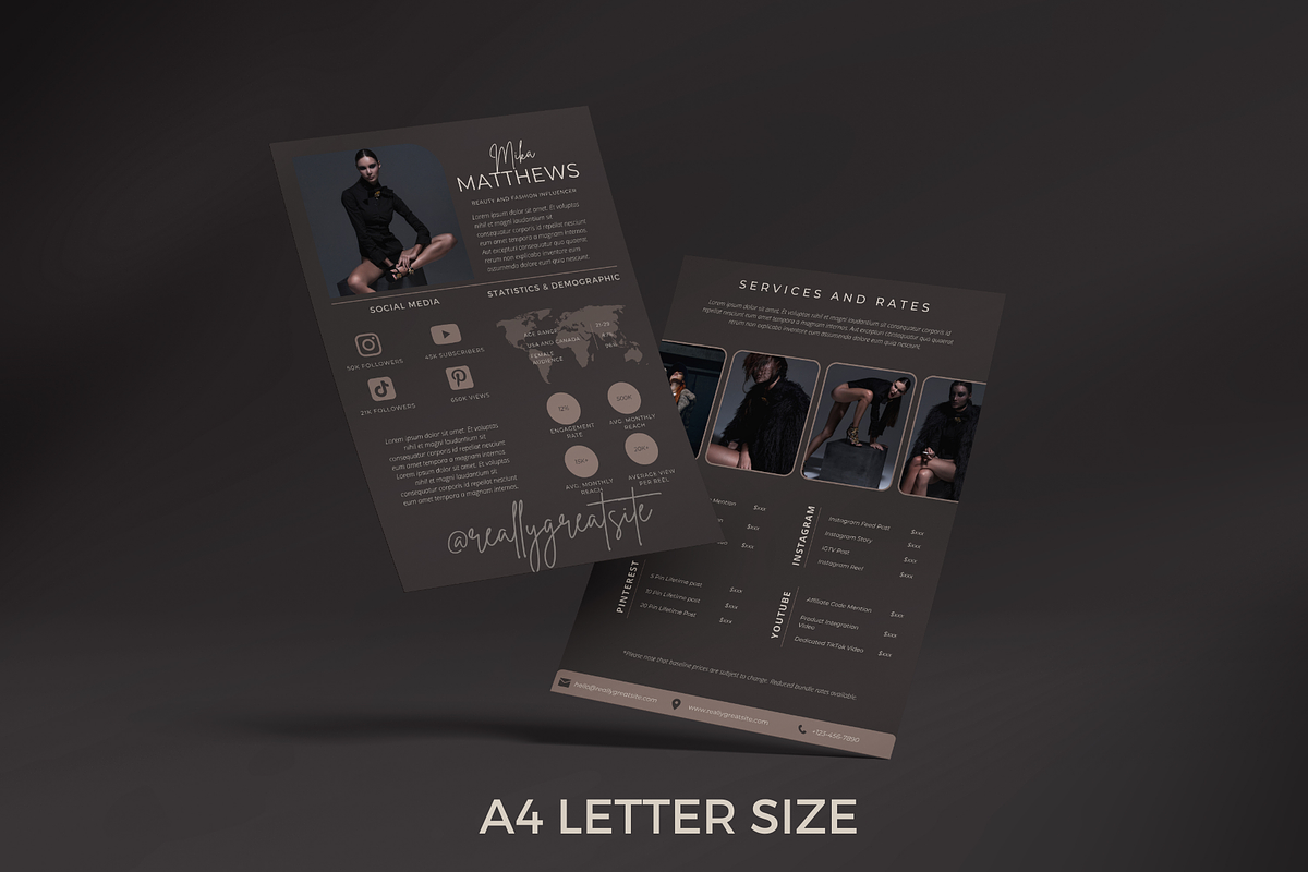 4 Page Media Kit Template Dark Theme, a Presentation Template by CoCreatorDesigns (Photo 4 of 10)