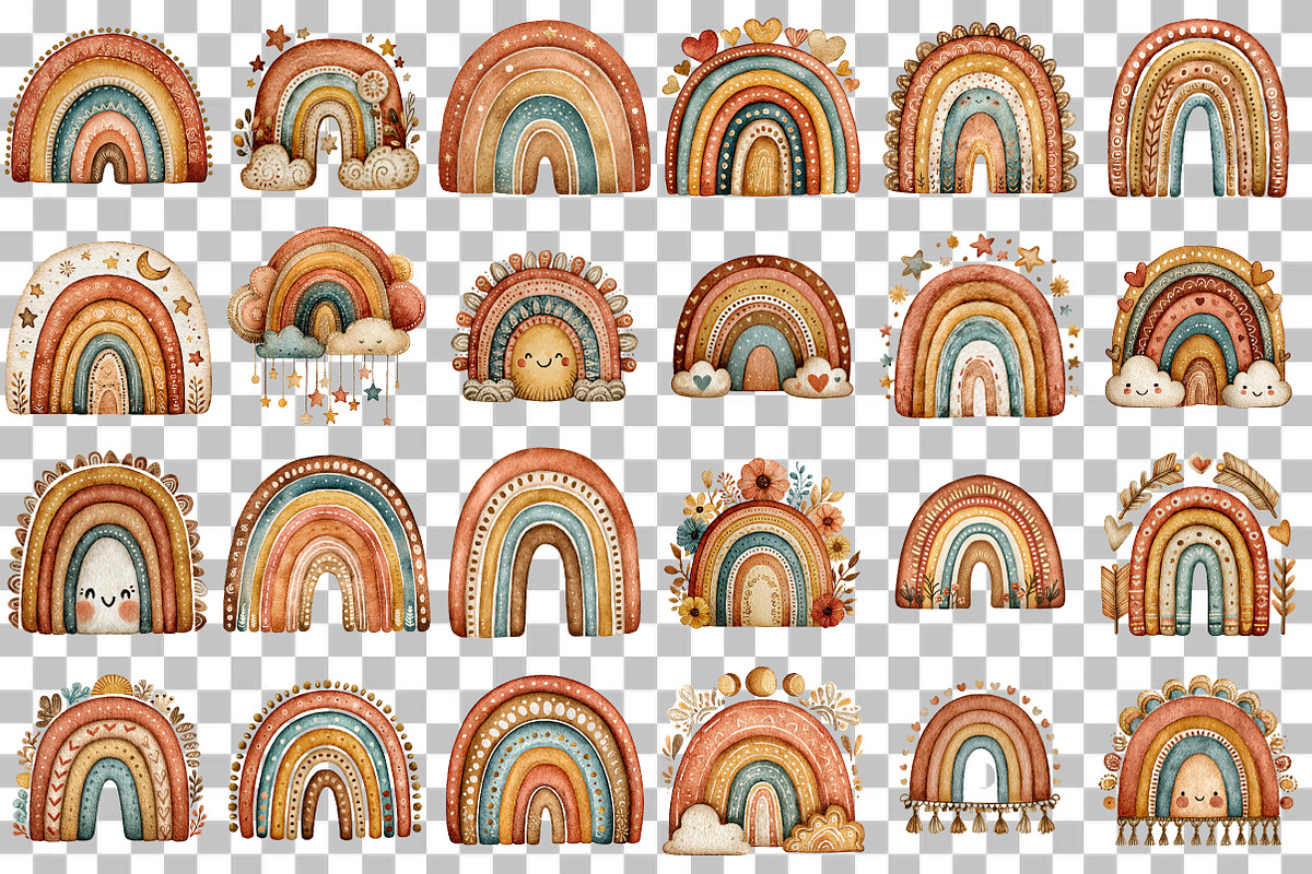 Watercolor Boho Rainbow Clipart, an Illustration by DreamCafeArt (Photo 2 of 6)