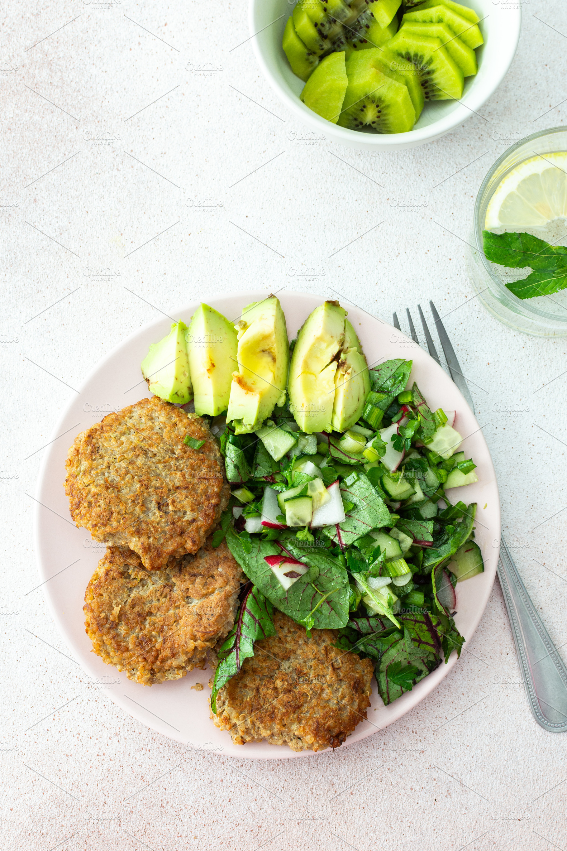 Quinoa cutlets and mixed salad, a Food & Drink Photo by Pundateam