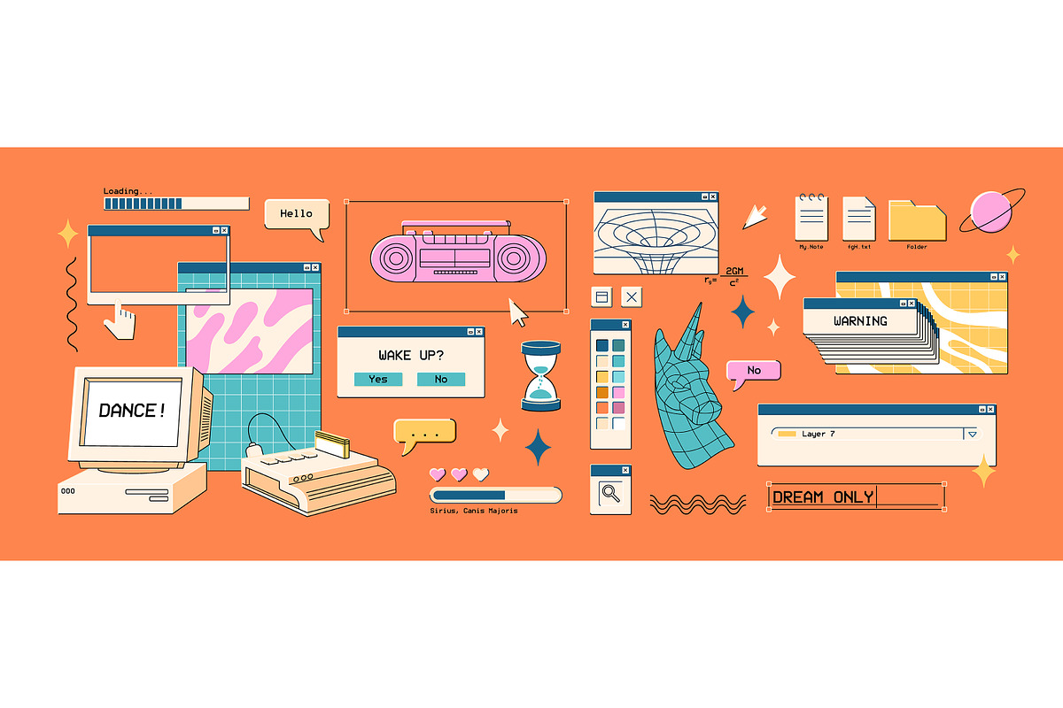Retro user interface elements set, an Object Illustration by PaperTrident (Photo 3 of 5)