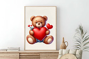 Watercolor Teddy Bear Valentine PNG, an Illustration by SinaCreation (Thumbnail 4 of 7)