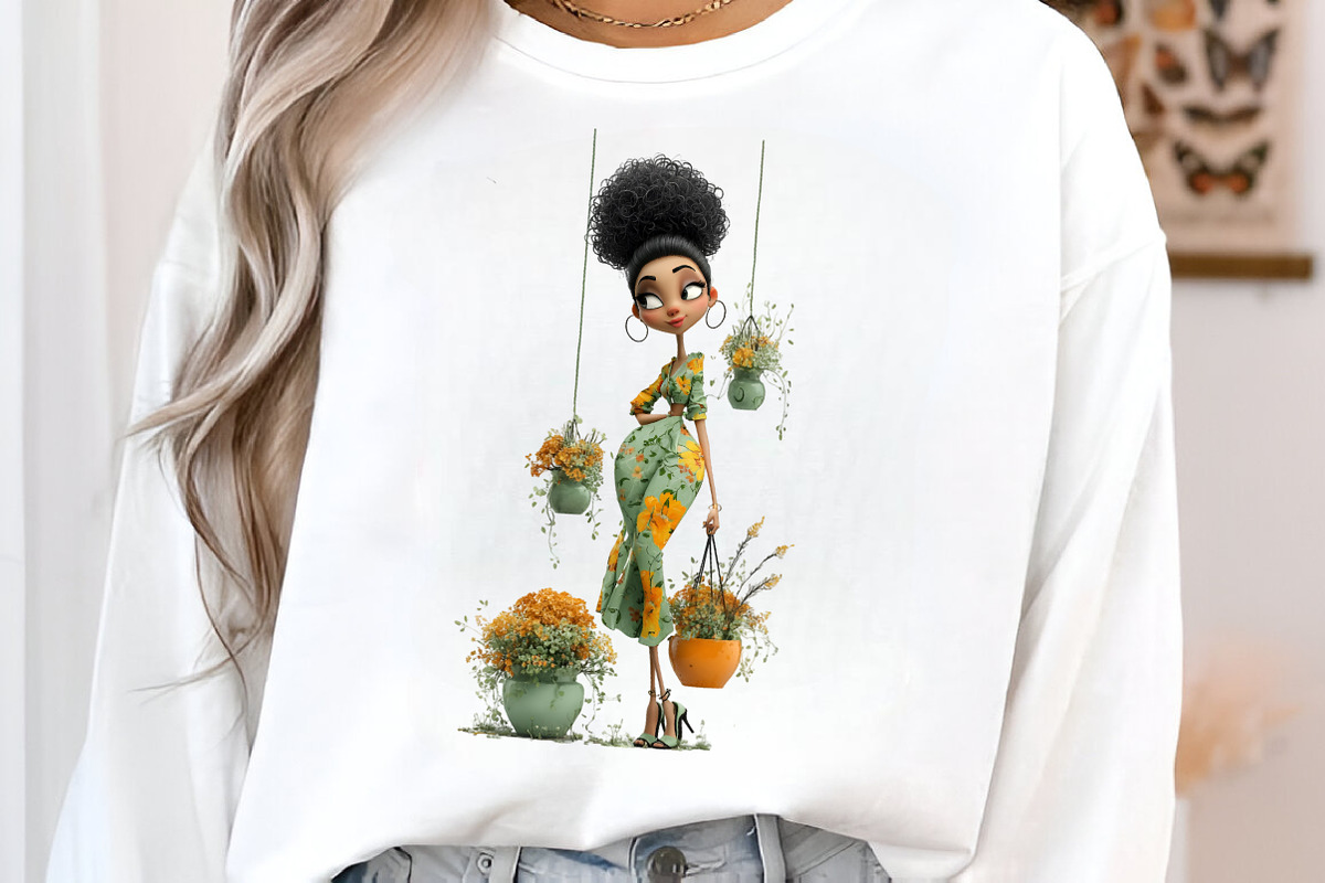 Whimsical Floral Black Girls Clipart, an Illustration by SinaCreation (Photo 4 of 9)