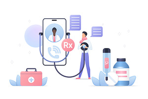 Online medical consultation concept, a Healthcare Illustration by Lemberg Vector