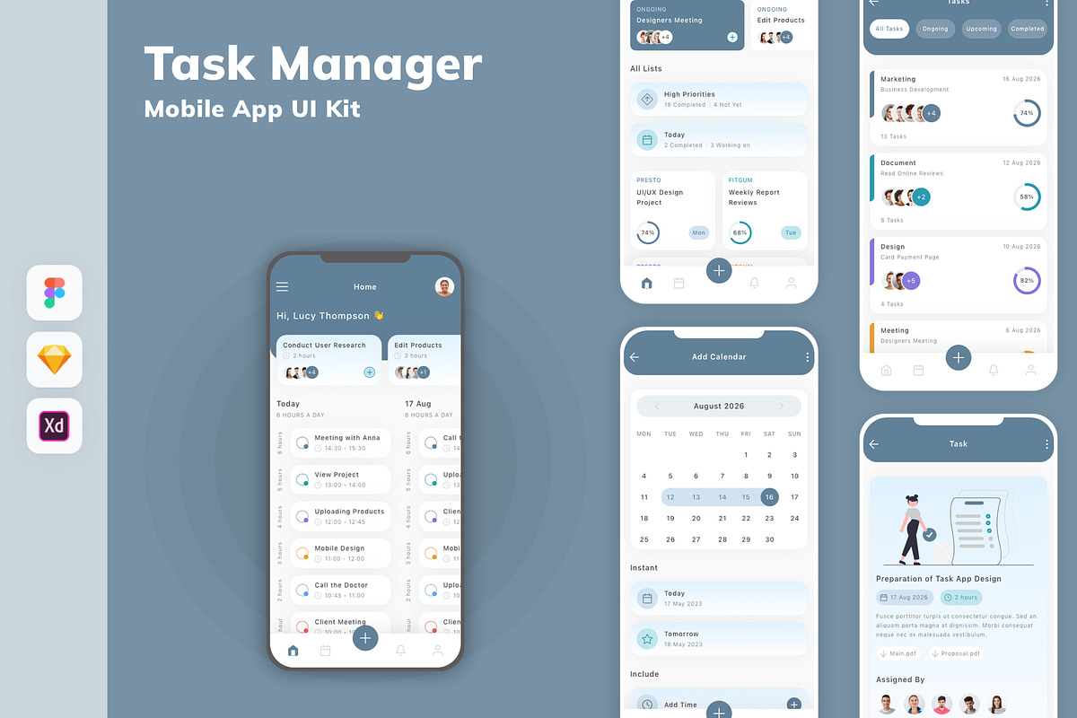 Task Manager Mobile App UI Kit, an UI Kit Template by uicube (Photo 2 of 3)